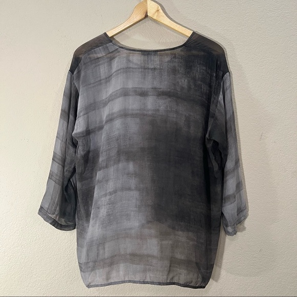 Eileen Fisher 100% Silk Sheer Abstract Gray 3/4 Sleeve Blouse Sz S Lagenlook EUC - Picture 6 of 9